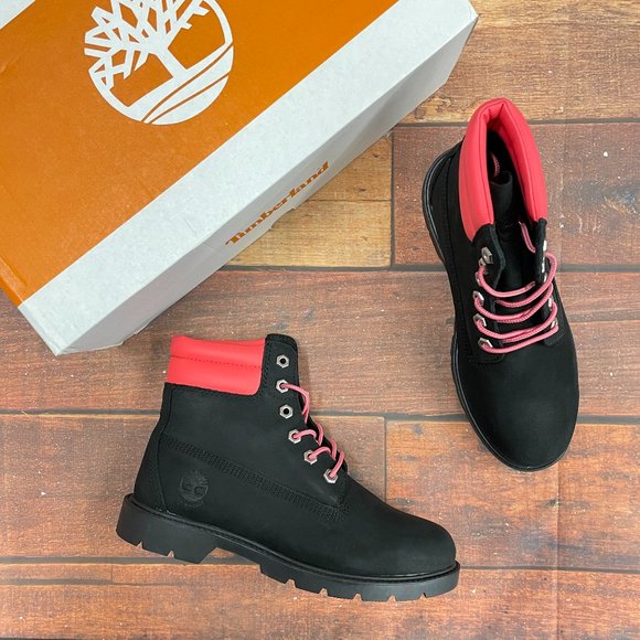 Timberland Women's Linden Woods 6 Inch Waterprroof Black/Pink Boots - Picture 1 of 6